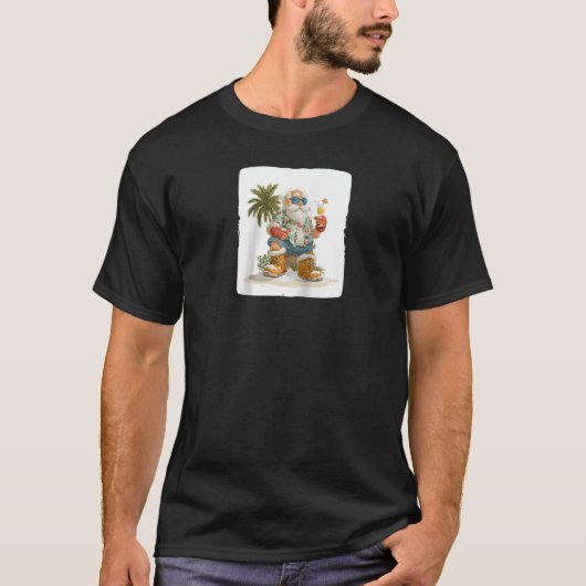 休暇とお祭りの海のコックテイルサンタクロース Tシャツ (正面)