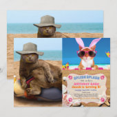 休暇に行く面白い猫 招待状 (正面/裏面)