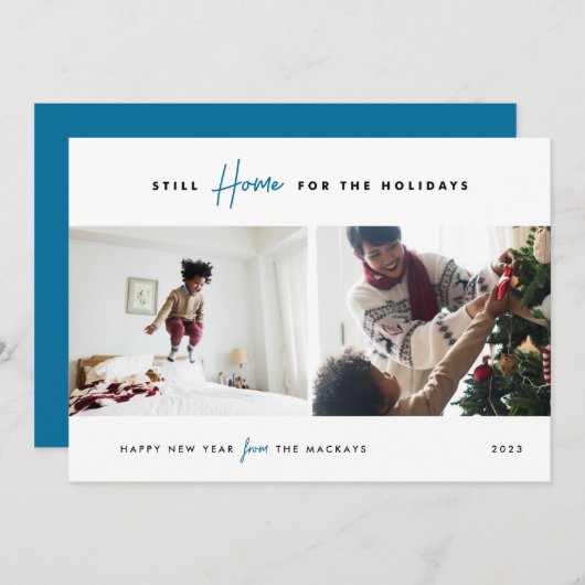 休暇のために家に残る| おもしろい 2写真 シーズンカード (正面/裏面)