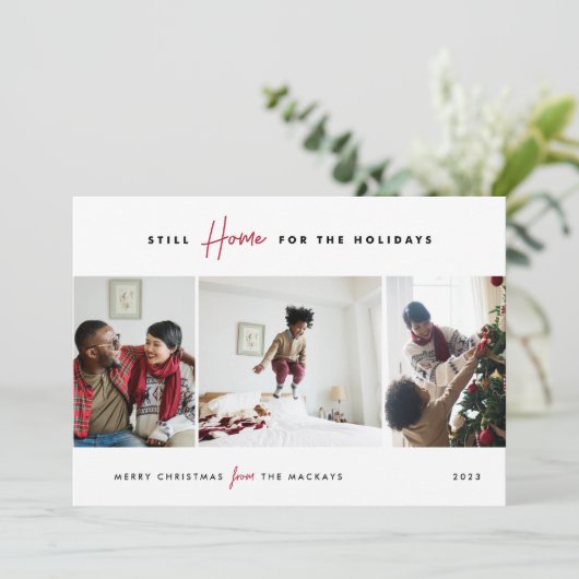 休暇のために家に残る| おもしろい 3写真 シーズンカード (スタンド正面)