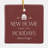 休暇のための新しい家マルーン写真クリスマス セラミックオーナメント (正面)