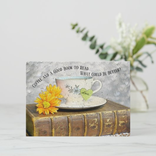 休暇のコーヒーと良い本を楽しむ読こと カード (スタンド正面)