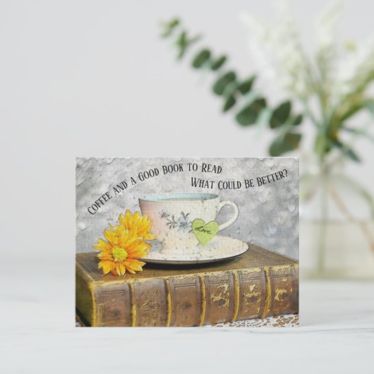 休暇のコーヒーと良い本を楽しむ読こと ポストカード (スタンド正面)