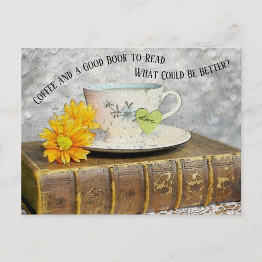 休暇のコーヒーと良い本を楽しむ読こと ポストカード (正面)