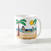 休暇の名前入りな漫画のマグのカップル コーヒーマグカップ (正面右)