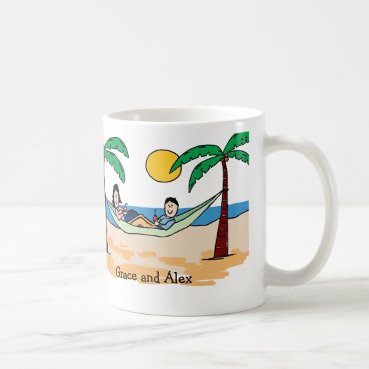 休暇の名前入りな漫画のマグのカップル コーヒーマグカップ (右)
