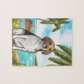 休暇の熱帯ビーチのビーグル犬 ジグソーパズル (横)