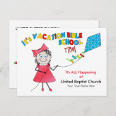 休暇の聖書の学校の郵便はがき-女の子の飛んでいるな凧 インビテーションポストカード (正面/裏面)