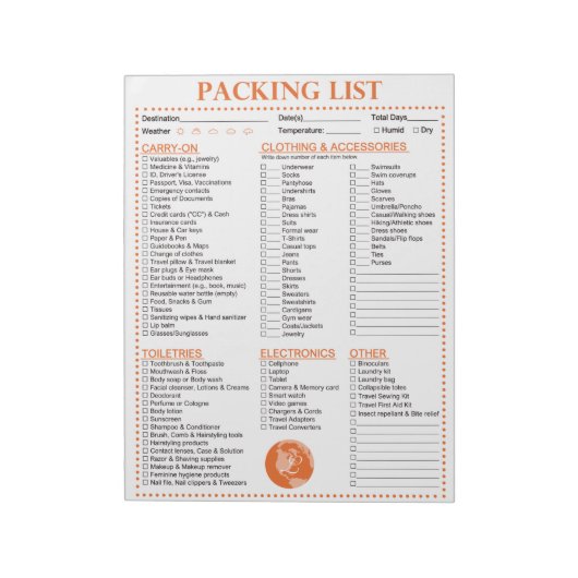 休暇パッキングリスト、グローブパーソナライズされたモノグラム ノートパッド (回転)