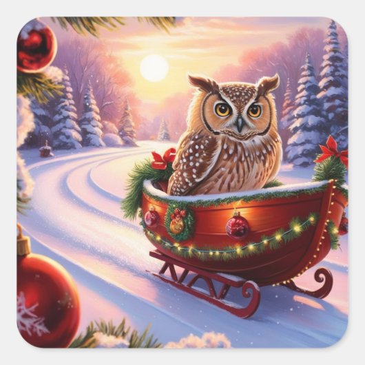 休暇中におそりに乗るフクロウ スクエアシール (正面)