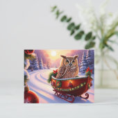 休暇中におそりに乗るフクロウ ポストカード (スタンド正面)