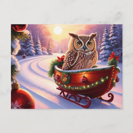 休暇中におそりに乗るフクロウ ポストカード (正面)