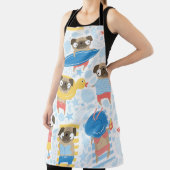 休暇中にかわいいパグ。~に漫画のパグが付いた模様 エプロン (インサイチュ)