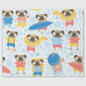 休暇中にかわいいパグ。～に漫画のパグが付いた模様 ラッピングペーパー (フラット)