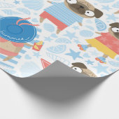 休暇中にかわいいパグ。～に漫画のパグが付いた模様 ラッピングペーパー (角)