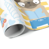 休暇中にかわいいパグ。～に漫画のパグが付いた模様 ラッピングペーパー (ロールコーナー)