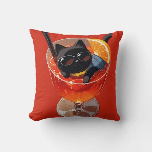 休暇中のアニメの黒猫 クッション (正面)
