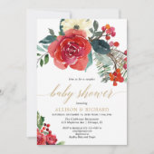 休暇中のカップルのベビーシ男女兼用ャワー 招待状 (正面)