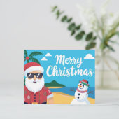 休暇中のサンタクロースにクリスマスの挨拶 シーズンポストカード (スタンド正面)