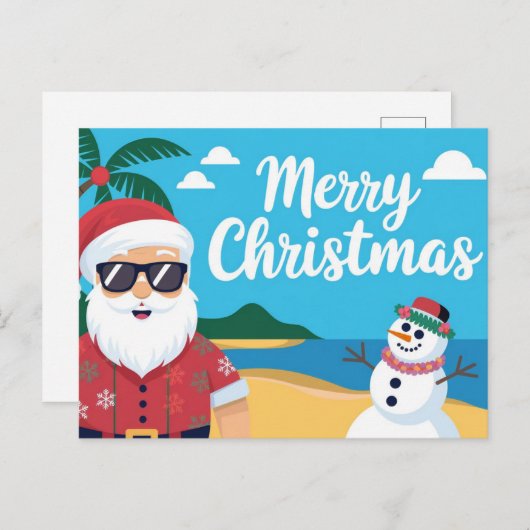 休暇中のサンタクロースにクリスマスの挨拶 シーズンポストカード (正面/裏面)