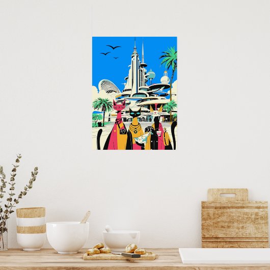 休暇中の猫が訪れる ポスター (キッチン)