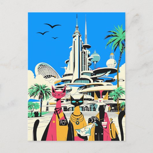 休暇中の猫が訪れる ポストカード (正面)