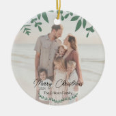 休暇先ファミリーフォトクリスマス セラミックオーナメント (正面)