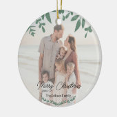 休暇先ファミリーフォトクリスマス セラミックオーナメント (左)
