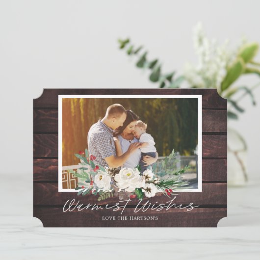 休暇写真 |編集可能素朴クリスマスカード 招待状 (スタンド正面)