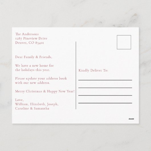 休暇引越しのお知らせクリスマスカード シーズンポストカード (裏面)