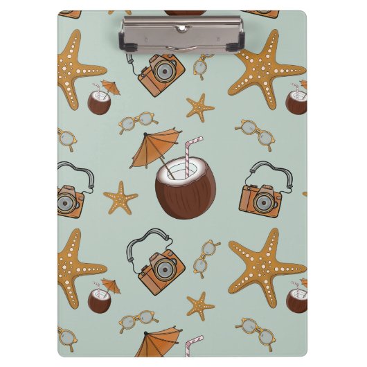 休暇、ココナッツ、およびカメラのクリップボード クリップボード (正面)