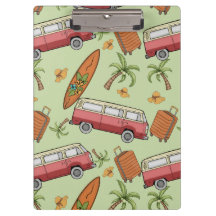 休暇、サーフボード、およびパームツリークリップボード