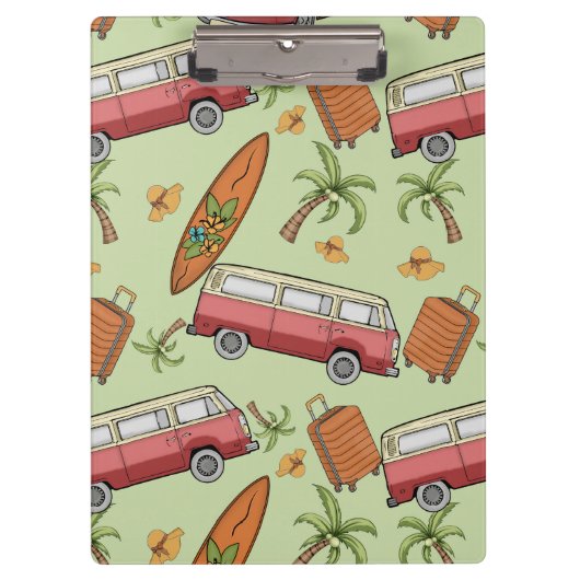 休暇、サーフボード、およびパームツリークリップボード クリップボード (正面)