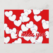 「会いたい」編集可能テキスト、赤、白ハートの愛 ポストカード (正面)