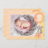 会う私の新生児発表オレンジ色のコアラのカード 招待状 (正面/裏面)