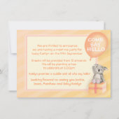 会う私の新生児発表オレンジ色のコアラのカード 招待状 (裏面)