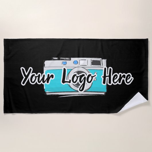 会カスタム社のロゴは、独自のビジネスロゴを黒で使用 ビーチタオル (正面)