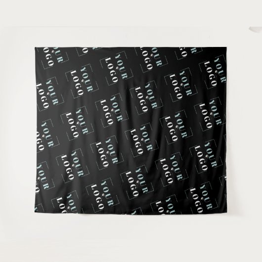 会カスタム社ロゴ斜め黒の背景 タペストリー (正面(横))