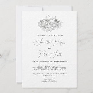 会場のスケッチ付きのミニマルな招待状 招待状