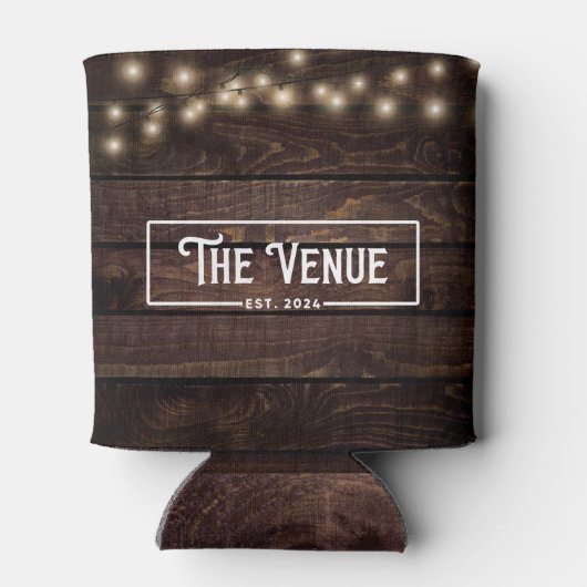 会場のラスティックダークウッドストリングライト キャン 缶クーラー (裏面)