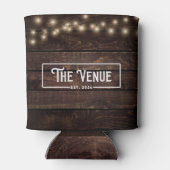 会場のラスティック ダーク ウッド ストリング ライト キャン 缶クーラー (裏面)