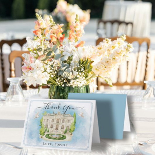 会場の噴水花結婚鳩のサンキューカード サンキューカード