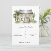 会場の絵を使った結婚式の延期のお知らせの招待状 招待状 (スタンド正面)