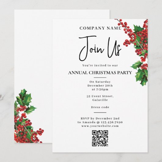 会社のオフィス企業周年クリスマスパーティー 招待状 (正面/裏面)