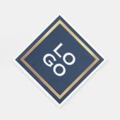 会社のカスタムロゴとネイビーブルーの金ゴールドフレーム スタンダードランチョンナプキン (角)