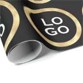 会社のカスタムロゴと黒の金ゴールド枠 ラッピングペーパー (ロールコーナー)