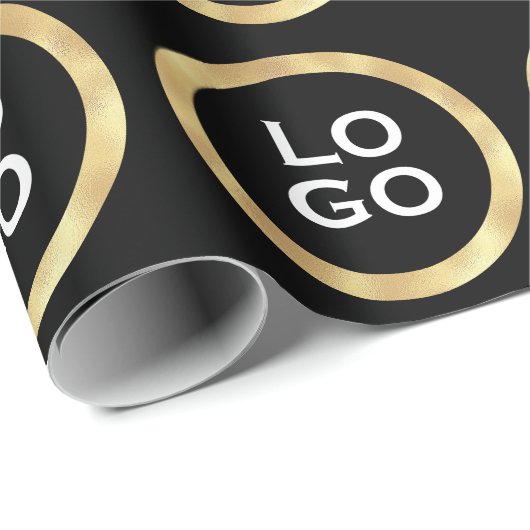 会社のカスタムロゴと黒の金ゴールド枠 ラッピングペーパー (ロールコーナー)