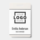 会社のカスタムロゴバーコード社員の写真ベージュ バッジ (正面)