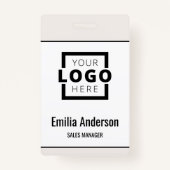 会社のカスタムロゴバーコード社員の写真ベージュ バッジ (正面)