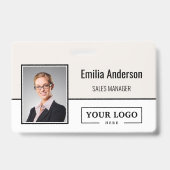 会社のカスタムロゴバーコード社員の写真ベージュ バッジ (正面)